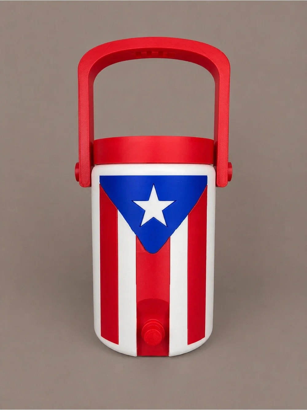 Red & White Graphic Water Bottle with Handle Puerto Rico can holder